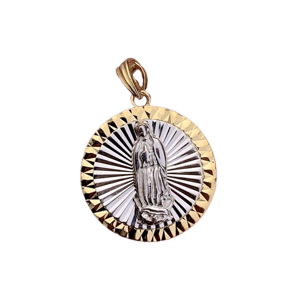 Virgin Mary 14k Gold Filled and Sterling Silver Round Medallion Pendant